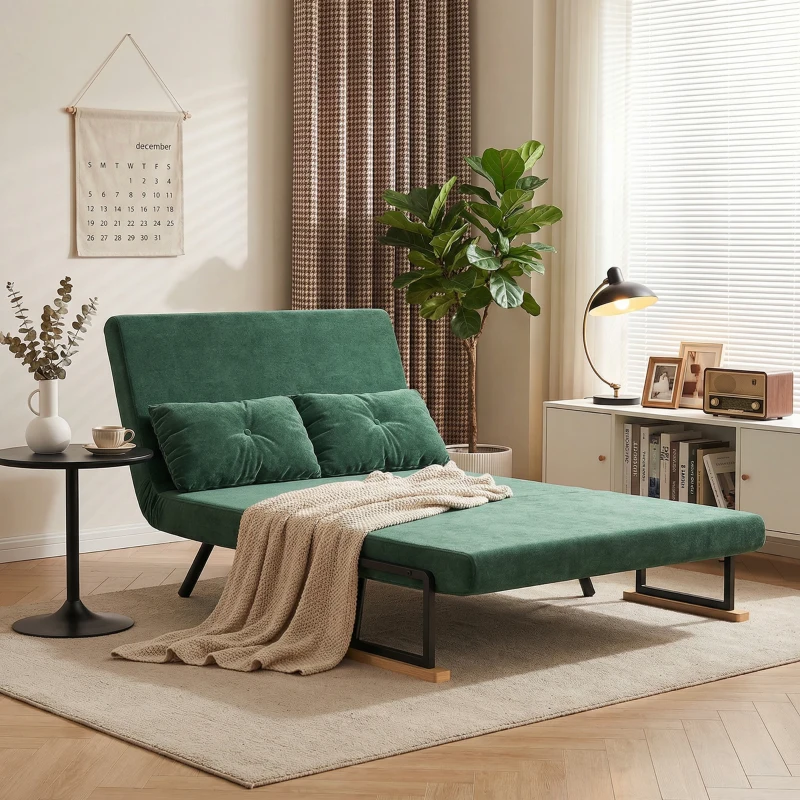 HOMCOM Canapé convertible 2 places 4 en 1, canapé-lit avec dossier réglable sur 5 niveaux, 2 coussins, 102 x 73 x 81 cm, vert