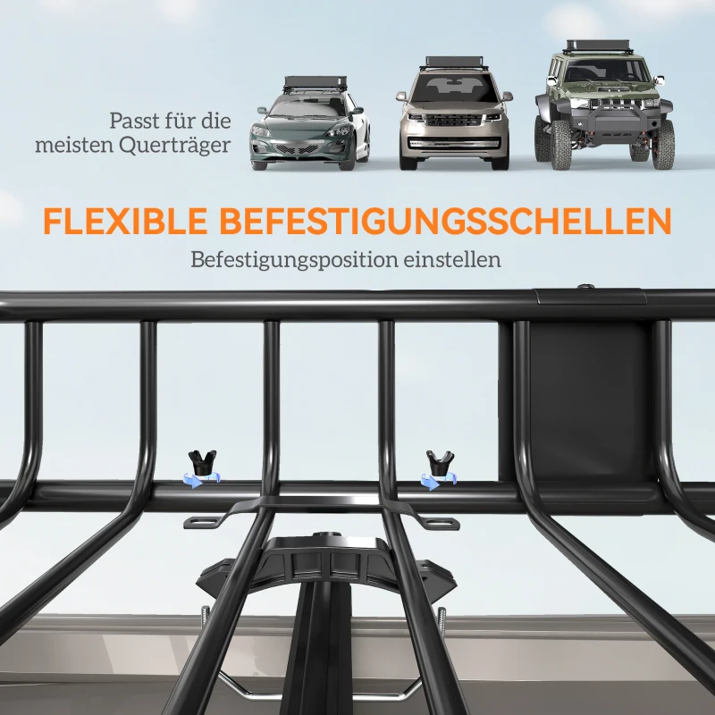 HOMCOM Dachgepäckträger Auto Dachkorb aus Metall 162x99x16cm Universal Gepäckträger Dachträger Tragfähigkeit von 100 kg Gepäckkorb für Camping, Grillen, Autoreisen Schwarz
