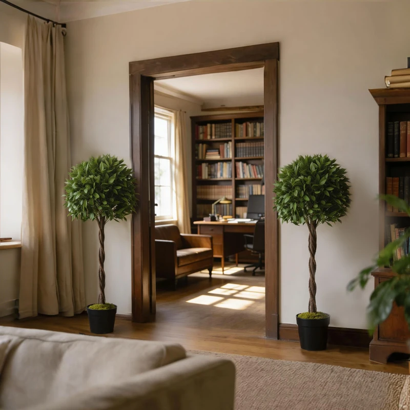 Outsunny 2er-Set Künstlicher Lorbeerbaum, 120 cm, Kunstpflanzen im Zementtopf, Kunststoff-Pflanzen für drinnen und draußen, Grün