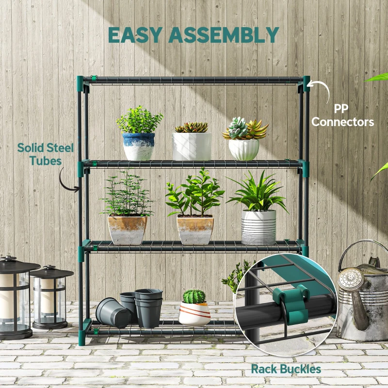 Outsunny 4-Tier Plant Stand Indoor Outdoor, Set of 2 Metal Plant Shelf with Rack Buckles for Easy Assembly, Flower Display Rack
