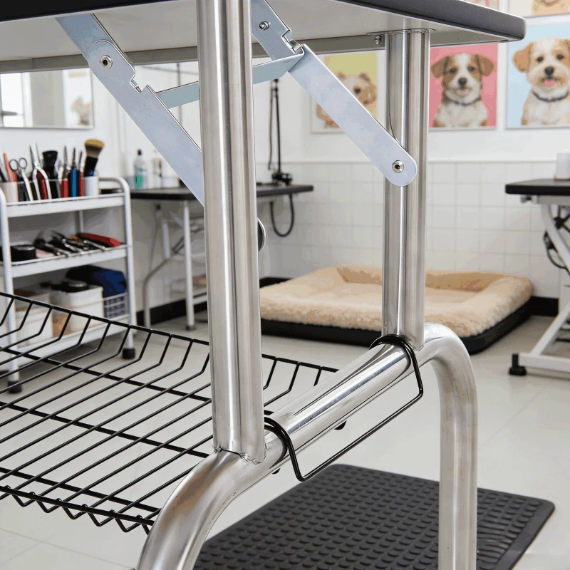 PawHut 42" Dog Grooming Table, Adjustable Pet Cat Drying Beauty Table with 2 Loops Storage Basket, Rubber Top, Black