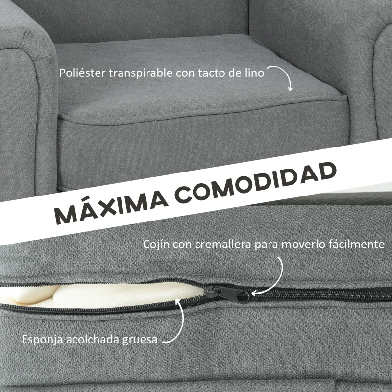 HOMCOM Butaca de Salón Tapizada en Tela Sillón Relax con Reposabrazos Asiento Extraíble para Dormitorio 79x72,5x88 cm Gris