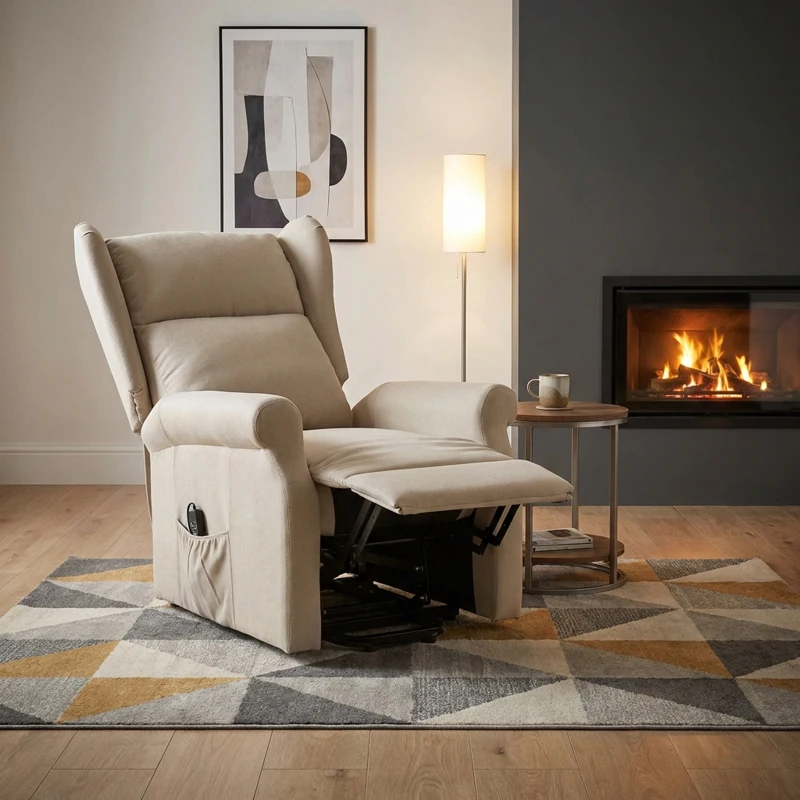 HOMCOM Fauteuil releveur inclinable avec Repose-Pied Fauteuil de Relaxation électrique Ajustable Lin Crème(m-2)