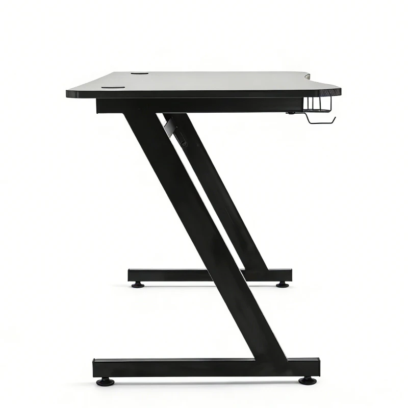 HOMCOM Gaming Desk 120 x 65 cm Steel Frame with Cup Holder, Headphone Hook, Adjustable Feet and Cable Organiser, Home Office Computer Table, Black