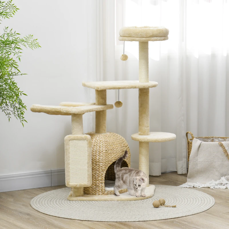 PawHut Arbre à chat arbre à grimper pour chat centre d'activités hauteur 112 cm beige