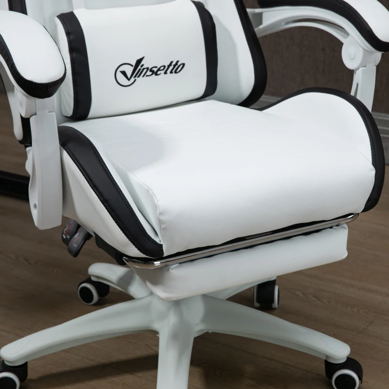 Vinsetto Computer Gaming Chair, PU Leather Office Desk Chair with Footrest, Swivel Wheels, 135° Reclining Back, Lumbar Support, Headrest for Home, White and Black