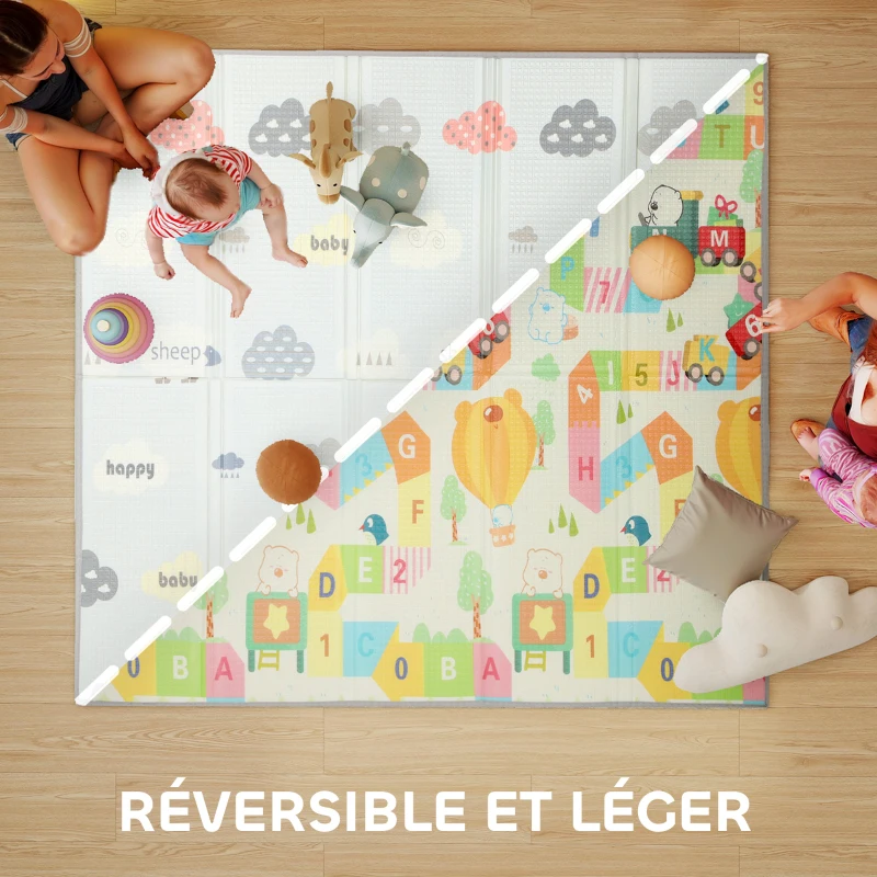 AIYAPLAY Tapis de jeu pour bébé pliable et réversible, tapis de sol en mousse épais, 200 x 180 x 1,5 cm, multicolore