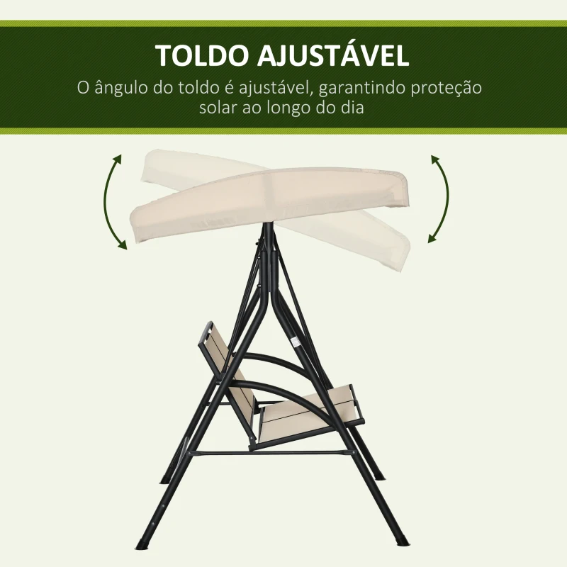 Outsunny Baloiço de Jardim Exterior de 2 Lugares com Toldo Ajustável e Estrutura em Aço Assentos Textilene 140x118x162 cm Bege