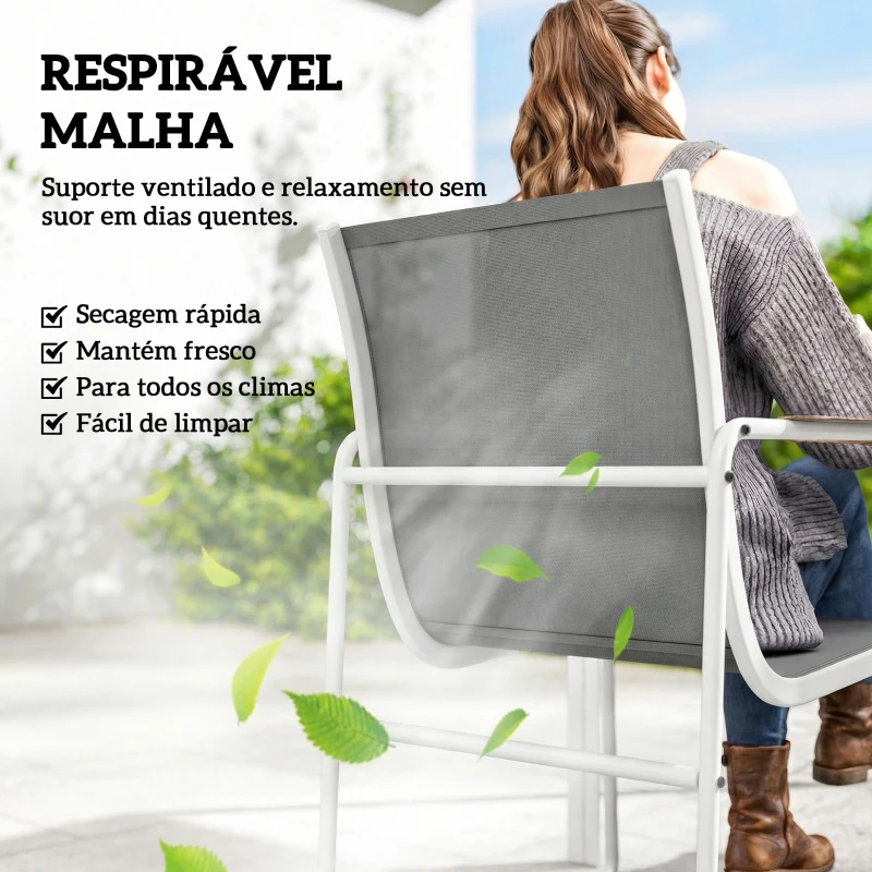 Outsunny Conjunto de Mesa e Cadeiras de Jardim de 7 Peças com Mesa de Vidro Temperado 6 Cadeiras e Estrutura em Aço Branco e Cinza