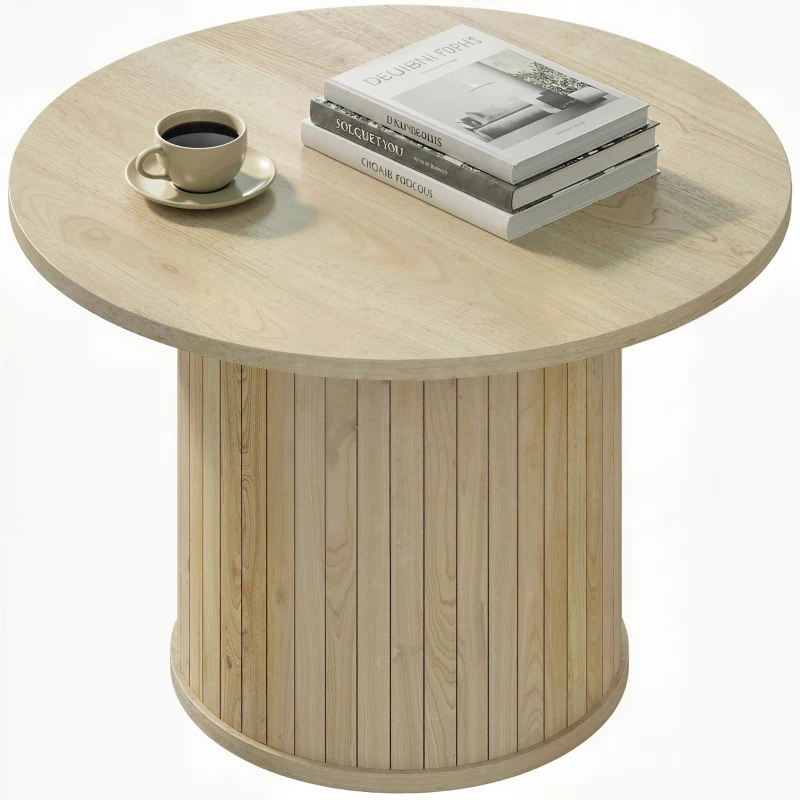 HOMCOM Mesa de Centro Redonda com Base de Coluna de Ripas para Sala de Estar ou Quarto Ø60x40 cm Madeira