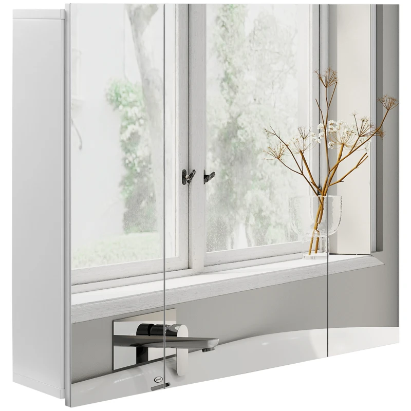 kleankin Armário de Casa de Banho com 3 Portas com Espelho Armário de Parede com Prateleiras Internas Ajustáveis 70x15x60 cm Branco