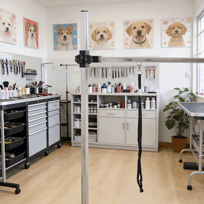 PawHut 42" Dog Grooming Table, Adjustable Pet Cat Drying Beauty Table with 2 Loops Storage Basket, Rubber Top, Black