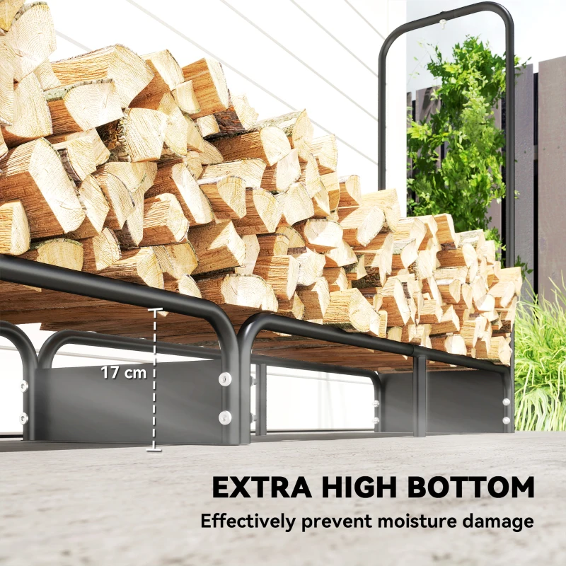 Outsunny 8.5ft Firewood Rack, Heavy Duty Log Storage Holder with Waterproof 600D Oxford Log Cover for Fireplace Fire Pits Outdoor Patio Wood Storage, 500 kg Large Capacity, Black