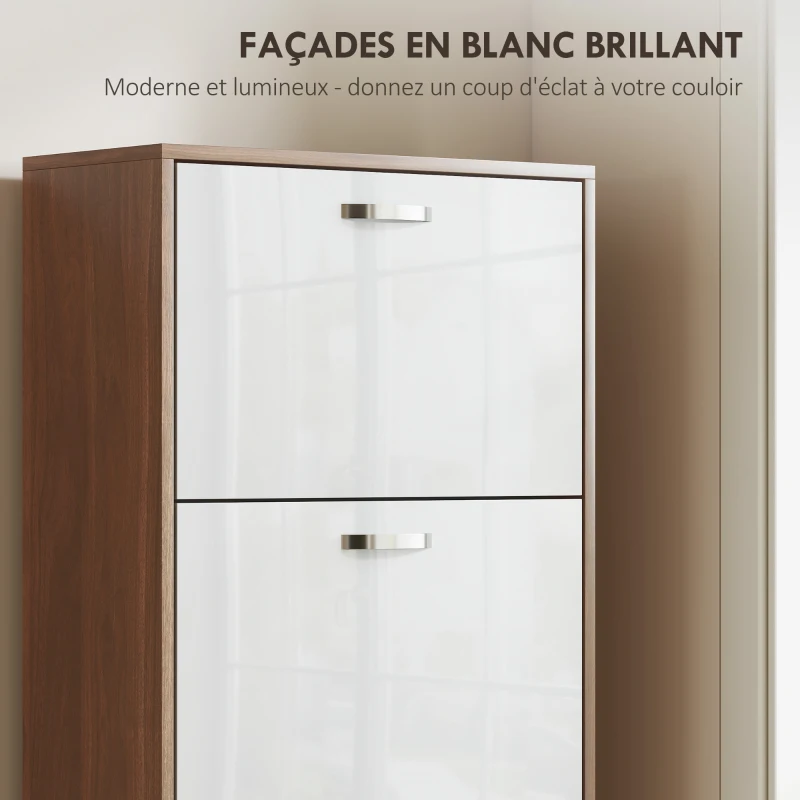 HOMCOM Armoire à Chaussures Meuble à Chaussures Design Contemporain 5 Portes abattantes Bicolore Blanc Marron foncé Imitation Bois(m-6)