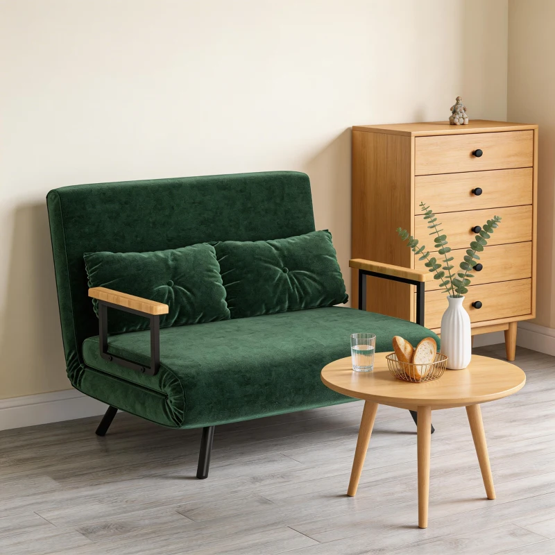 HOMCOM Canapé convertible 2 places 4 en 1, canapé-lit avec dossier réglable sur 5 niveaux, 2 coussins, 102 x 73 x 81 cm, vert