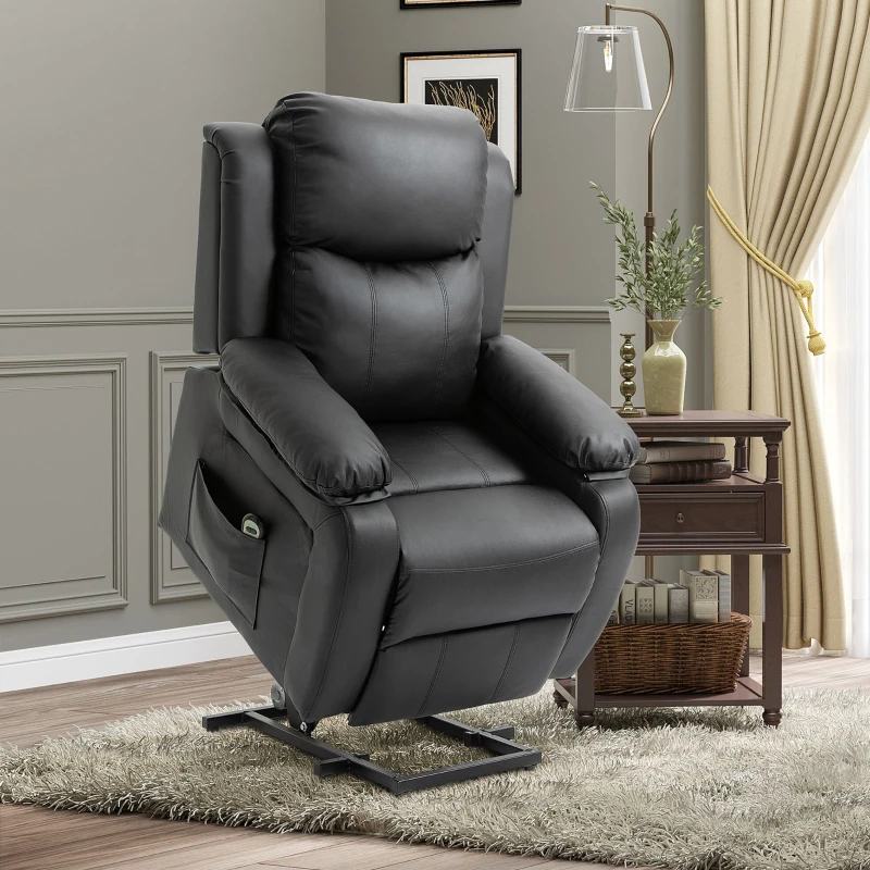 HOMCOM Fauteuil releveur électrique fauteuil relax électrique avec repose-pied télécommande et 2 pochettes 76x90x105cm noir