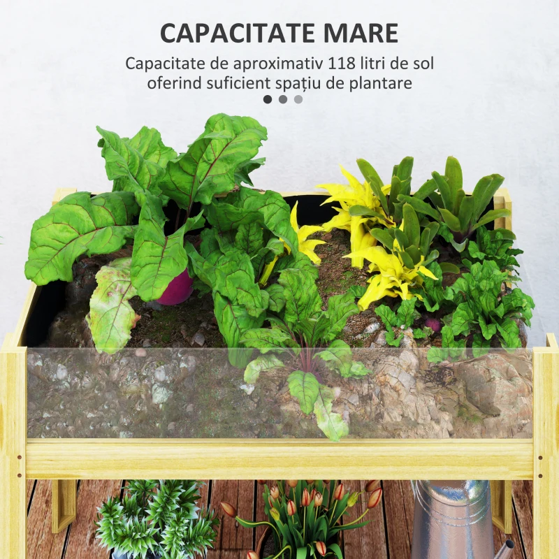 Outsunny Strat Înălțat de Grădină din Lemn cu Panouri din Acril și Orificii de Drenaj, 110x50x80 cm, Lemn Natural