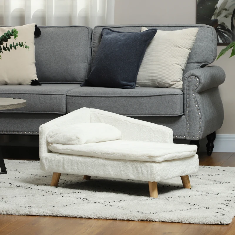 PawHut Canapé pour chien, lit pour chien chat, avec coussin oreiller, en peluche, 70l x 42,5P x 38,5H cm, crème