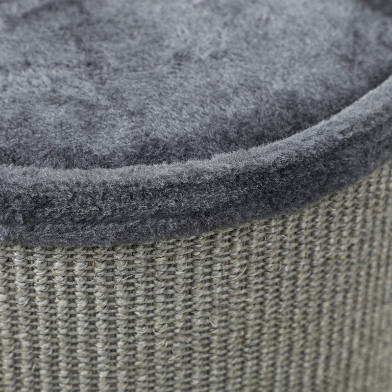 PawHut Tonneau à gratter pour chat, tour à griffer en sisal à 3 niveaux recouvert de peluche, Ø 38 x 70 cm, gris clair