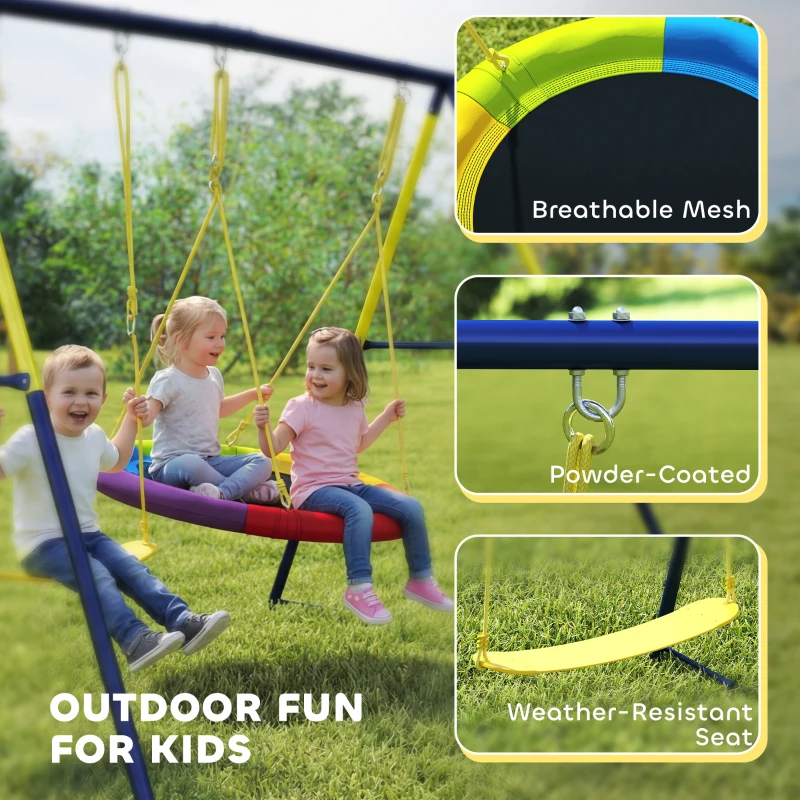 AIYAPLAY Kids Swing Set with Double Swings, Outdoor Playset with Adjustable Ropes, Metal Frame for Ages 3-8, 150kg Capacity