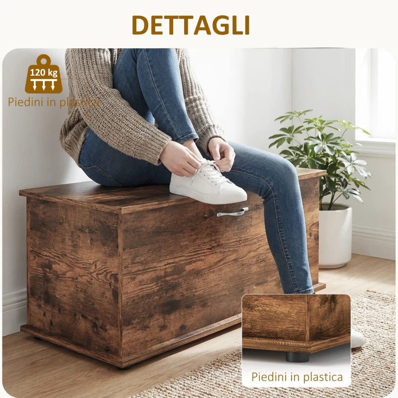 HOMCOM Panca Contenitore Multiuso in Legno per Camera da Letto e Ingresso, 120 kg, 100x40x40 cm, Marrone