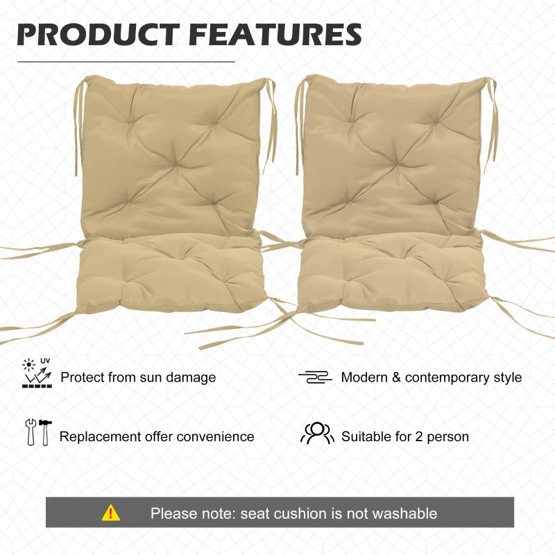 Outsunny Zestaw 2 poduszek na krzesła, 98 x 50 cm, z wiązaniami, grube 8 cm wypełnienie, kolor khaki