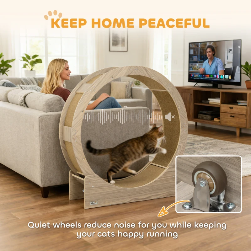 PawHut Cat Wheel with Brake, Scratching Pads - Walnut Brown(m-8)
