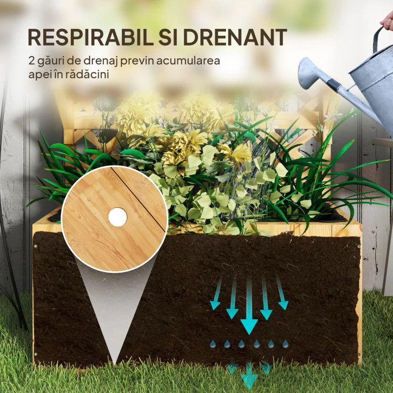 Outsunny Jardinieră cu Spalier pentru Plante Cățărătoare, Orificii de Drenaj și 2 Rafturi, din Lemn de Molid, 76x33x177 cm