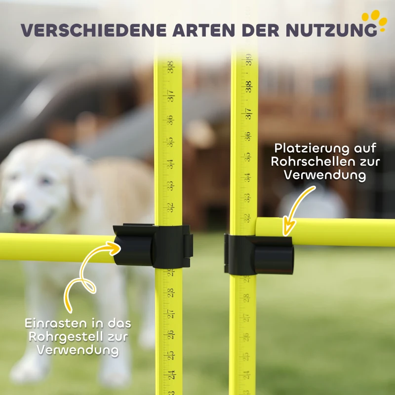 PawHut Hunde Agility-Set, Hürden/Slamonstangen/Bodenstangen, Tragetasche, robust, Gelb