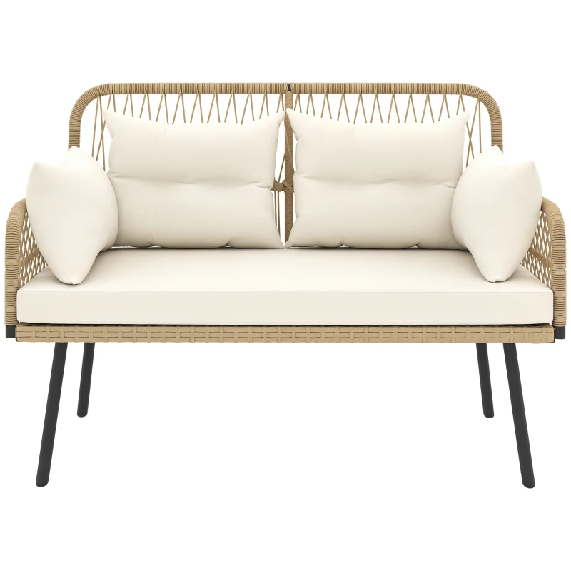 Outsunny Gartensofa mit Kissen 2-Sitzer Sofa Outdoor Balkon Sofa Rattansofa Polyrattan 115 x 61 x 82 cm Naturholz