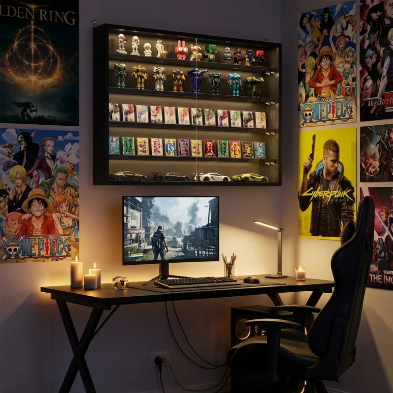 HOMCOM Vitrine murale pour objets de collection 5 étagère réglables en hauteur et 2 portes coulissantes 80 x 9,5 x 60 cm noir