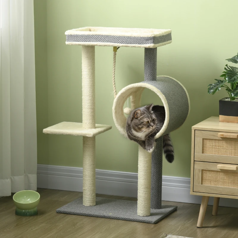 PawHut Arbre à chats griffoir en sisal panier pour chat poteaux à gratter tunnel balles suspendues et perchoirs