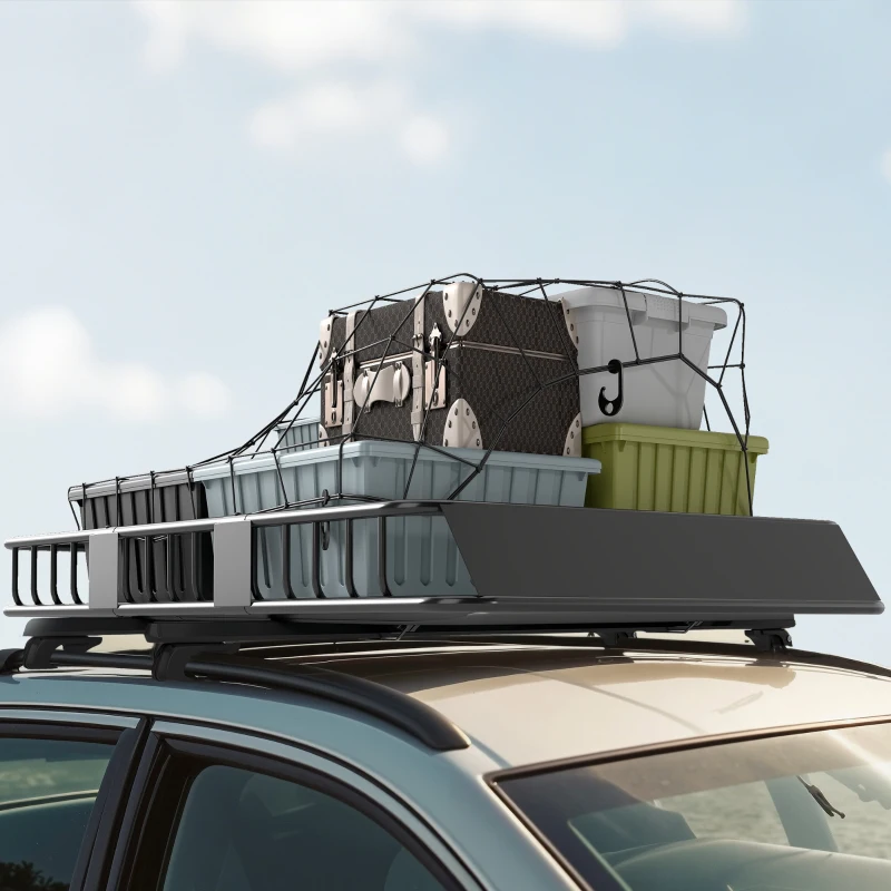 HOMCOM Dachgepäckträger Auto Dachkorb aus Metall 162x99x16cm Universal Gepäckträger Dachträger Tragfähigkeit von 100 kg Gepäckkorb für Camping, Grillen, Autoreisen Schwarz