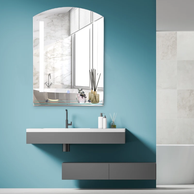 HOMCOM Miroir de Salle de Bain avec éclairage LED 50x70cm, Miroir Mural Lumineux, Interrupteur Tactile, étagère de rangement intégrée