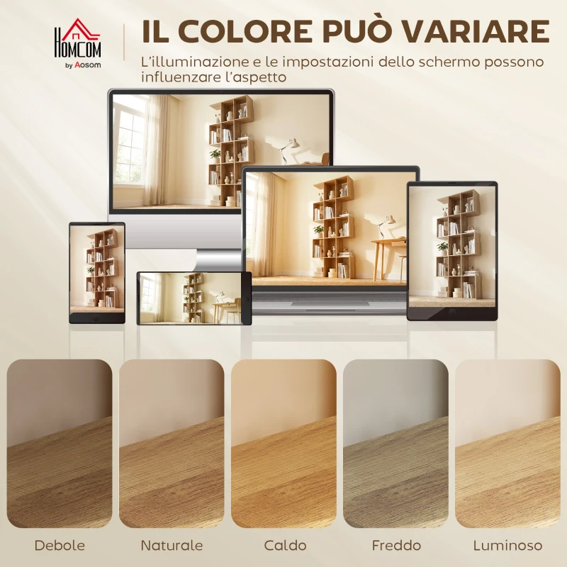 HOMCOM Libreria a S con 5 ripiani e 15 scomparti, Rovere