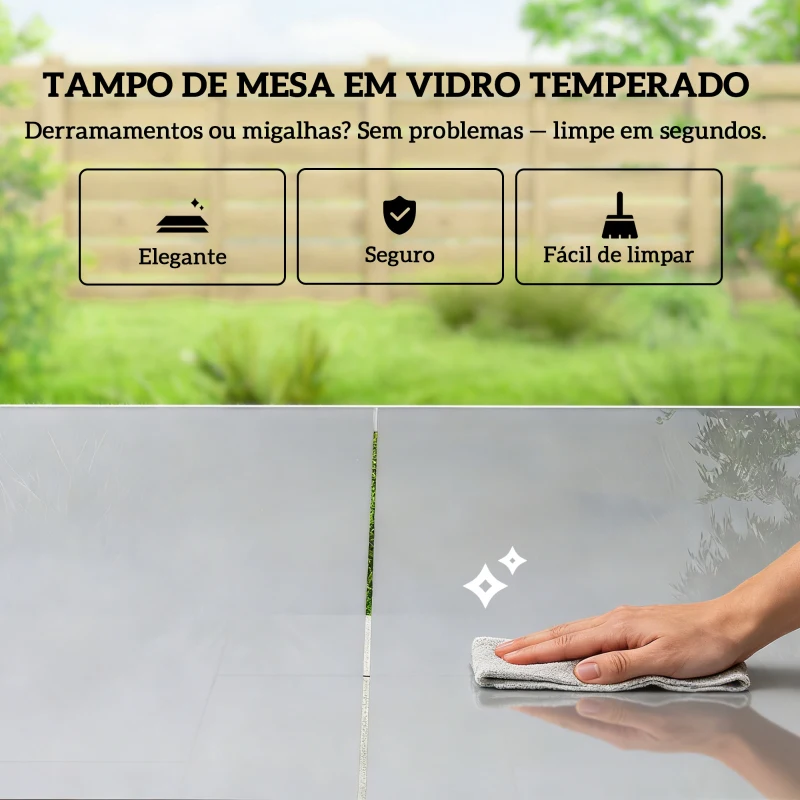 Outsunny Conjunto de Mesa e Cadeiras de Jardim de 7 Peças com Mesa de Vidro Temperado 6 Cadeiras e Estrutura em Aço Branco e Cinza