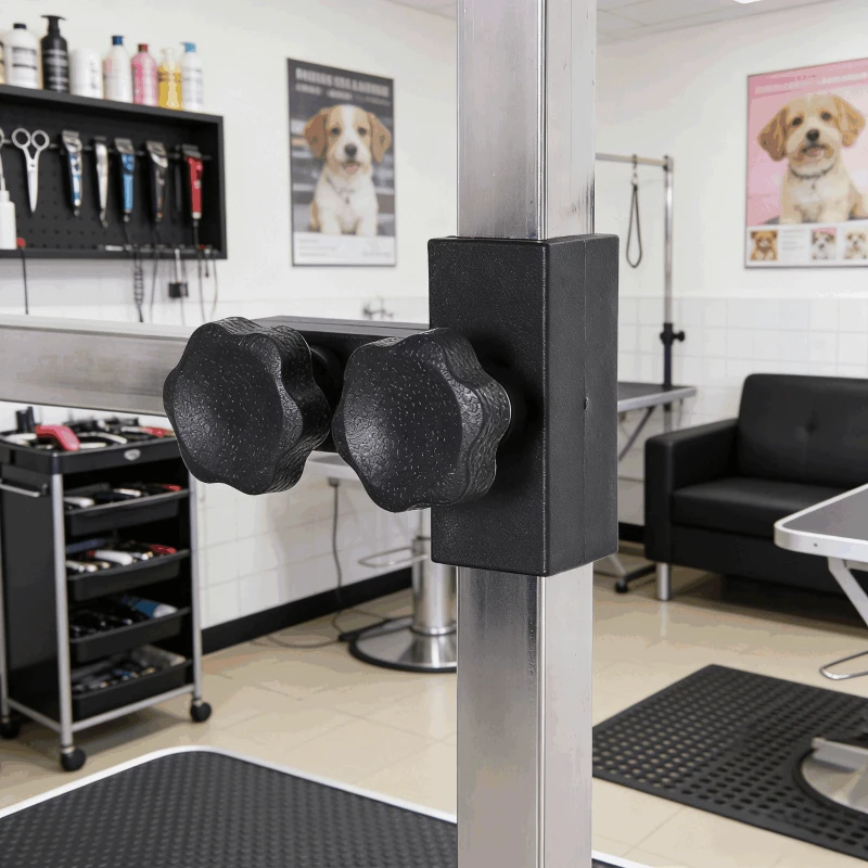 PawHut 42" Dog Grooming Table, Adjustable Pet Cat Drying Beauty Table with 2 Loops Storage Basket, Rubber Top, Black