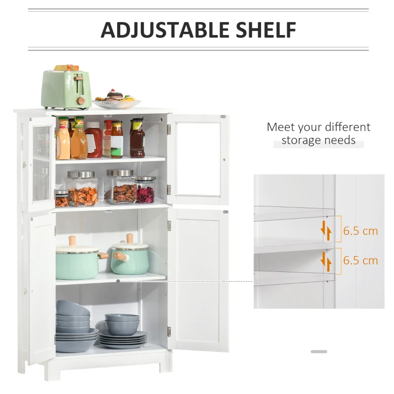 kleankin  Free Standing Bathroom Storage Cabinet, Floor Cupboard with Tempered Glass Doors and Adjustable Shelf, Living room Organizer, White