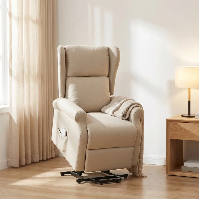 HOMCOM Fauteuil releveur inclinable avec Repose-Pied Fauteuil de Relaxation électrique Ajustable Lin Crème(m-9)