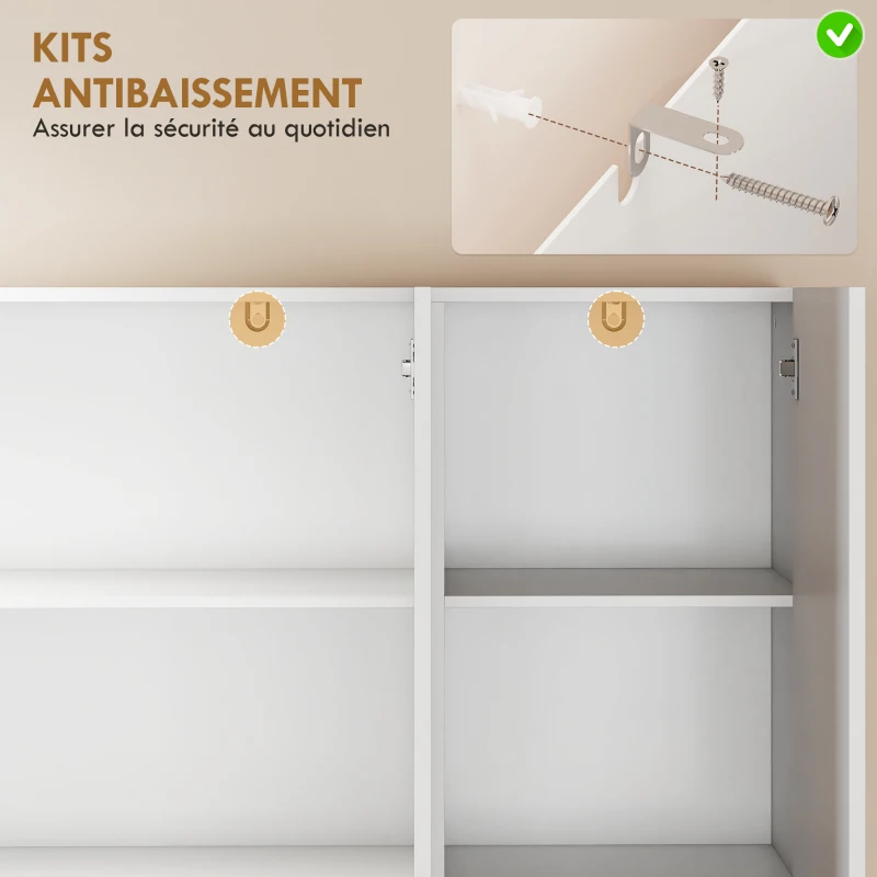 HOMCOM Buffet haut cuisine armoire de cuisine à haute brillance 6 portes à fermeture douce étagères réglables blanc