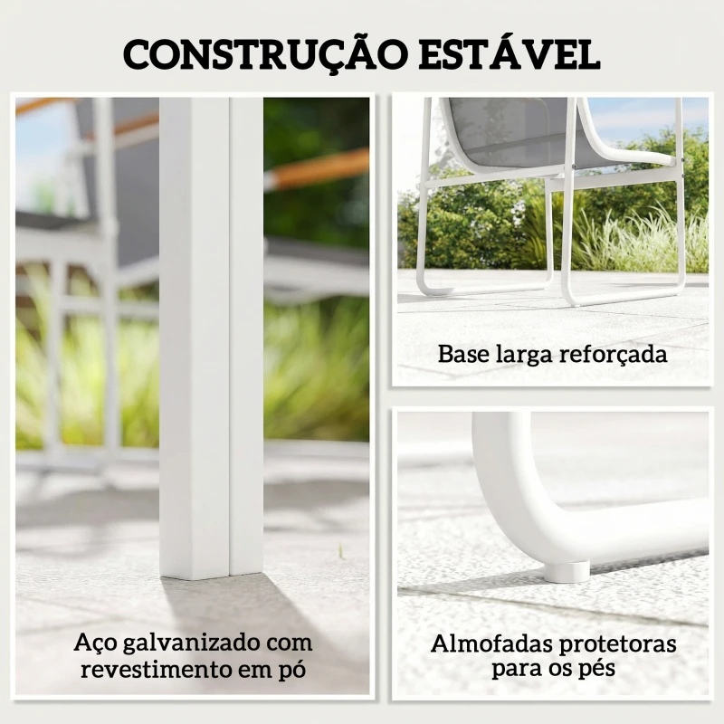 Outsunny Conjunto de Mesa e Cadeiras de Jardim de 7 Peças com Mesa de Vidro Temperado 6 Cadeiras e Estrutura em Aço Branco e Cinza