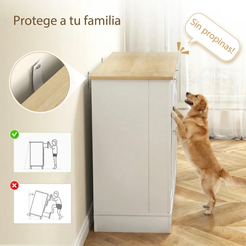 HOMCOM Aparador de Cocina Armario de Cocina 3 Estantes de Puerta Cajón Estantes Ajustables para Comedor 105x40x83 cm Blanco