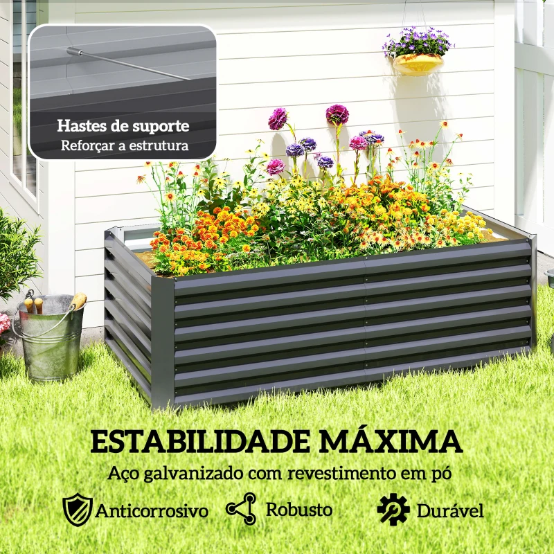 Outsunny Floreira Grande Exterior Retangular em Aço Galvanizado para Terraço com Base Aberta 180x90x57,5 cm Cinzento