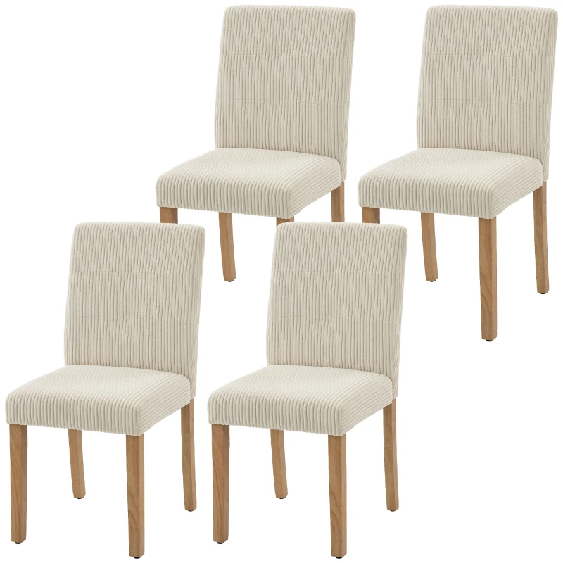 HOMCOM Pack de 4 Sillas de Comedor Respaldo Alto Tapizadas en Pana Asiento Acolchado Patas de Madera 44x56x90 cm Beige