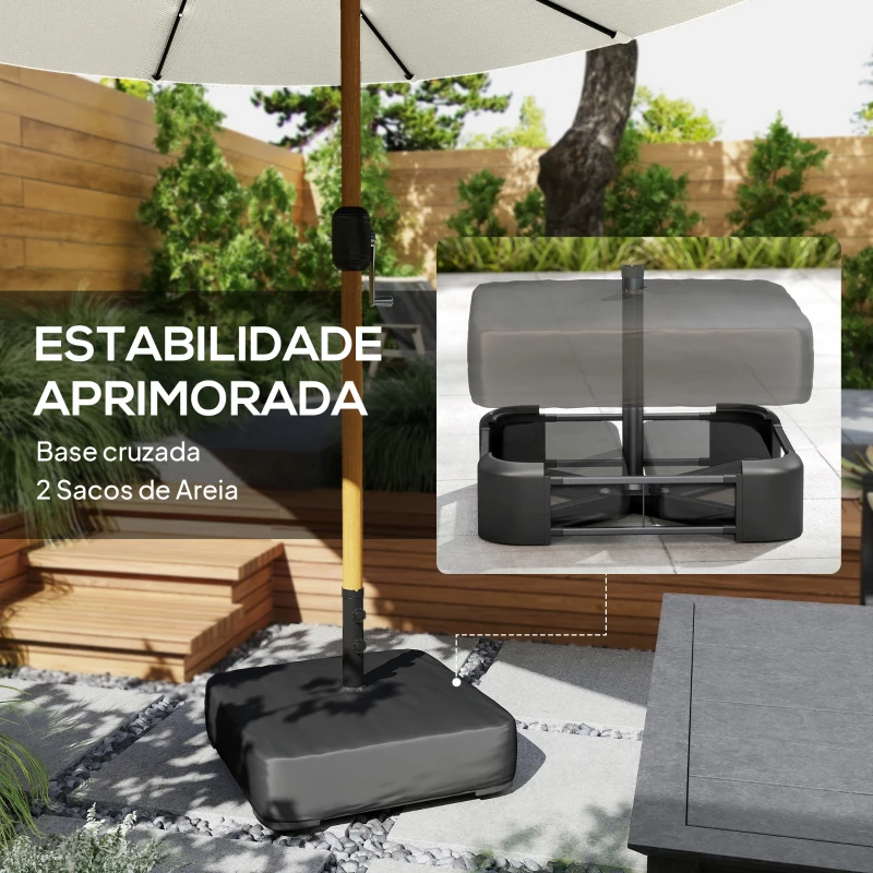 Outsunny Chapéu de Sol Duplo com 48 Luzes LED 459x266x235 cm Base Incluida Manivela Sacos de Areia Creme