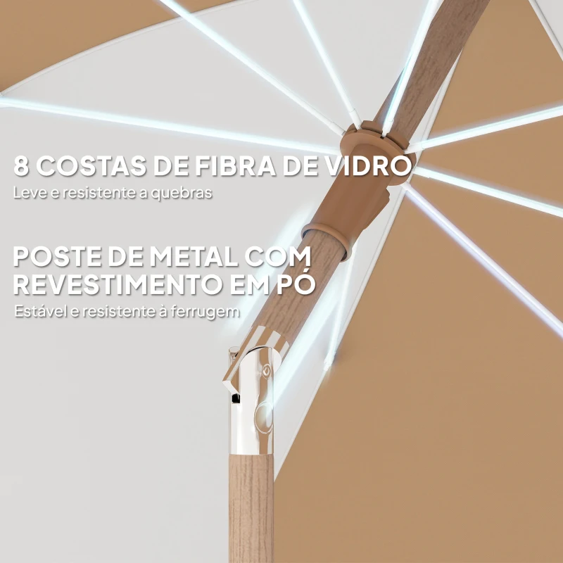 Outsunny Chapéo de Sol de Praia com Franjas Ø175 cm Chapéu de Sol de Terraço Exterior com Altura Ajustável Inclinação de 30° em Branco e Bege