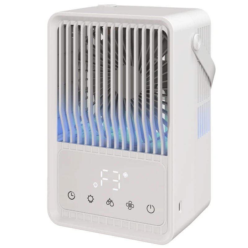 HOMCOM Desk Fan with Humidifier and RGB Light Portable Table Fan with 550ml Water Tank White