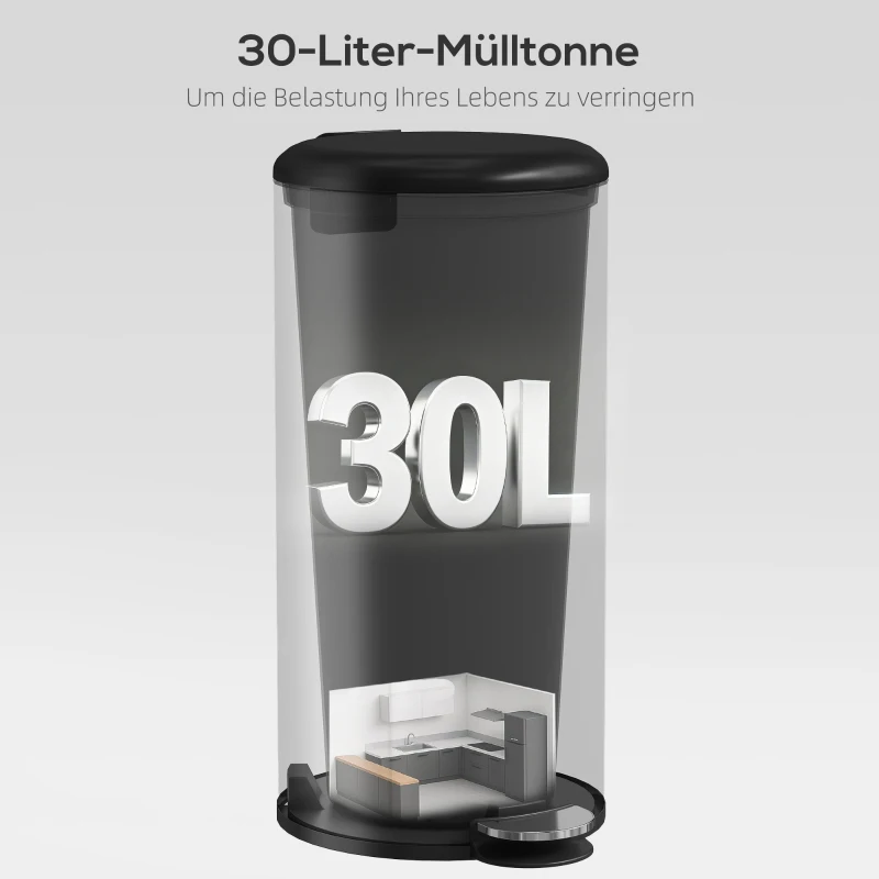 HOMCOM Mülleimer 30L Treteimer Abfalleimer mit Deckel Fußpedal Inneneimer, Soft-Close-Funktion 36 x 30 x 63,5 cm, Schwarz