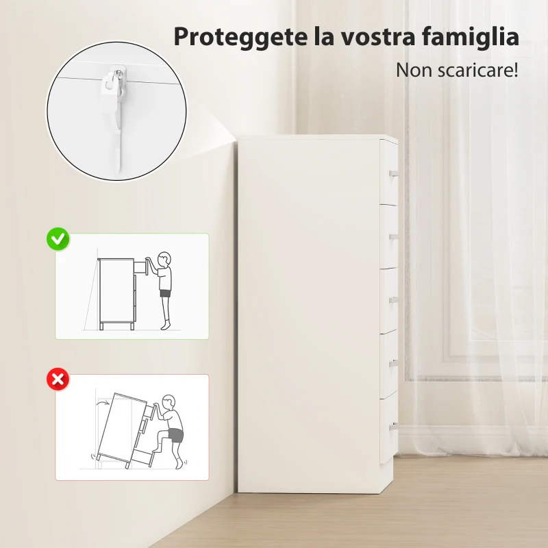 HOMCOM Cassettiera 5 Cassetti dallo Stile Moderno, in Truciolato, 40x35x85 cm, Bianco