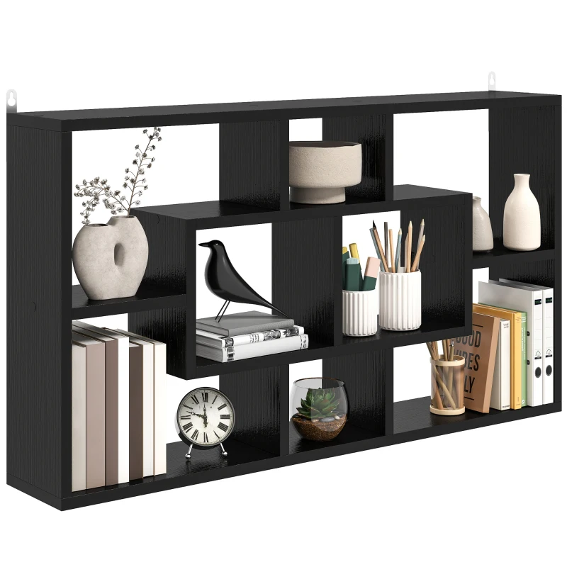 HOMCOM Estante de Pared Decorativo Estantería para Libro, CDs con 8 Cubos 85x14,5x47,5 cm Negro